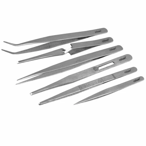 6 Piece Stainless Steel Tweezer Set Metal Tweezers Diy Arts Crafts Rolson 59104 - Image 2