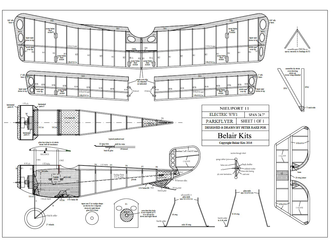Belair Nieuport 11 "Bebe' 25" electric scale kit BA017 - Image 2