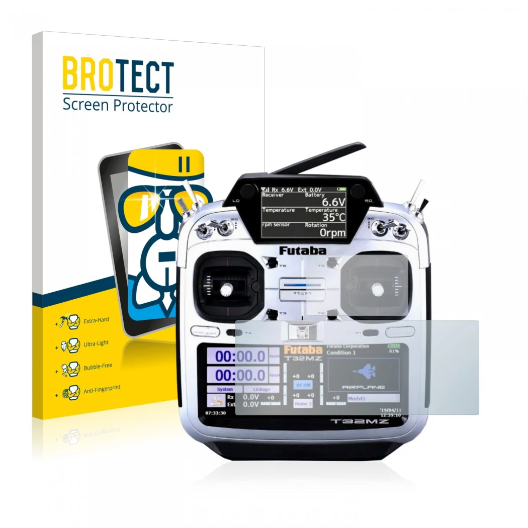 BROTECT AirGlass Glass Screen Protector & Anti-Fingerprint for Futaba 32MZ for Both Screens