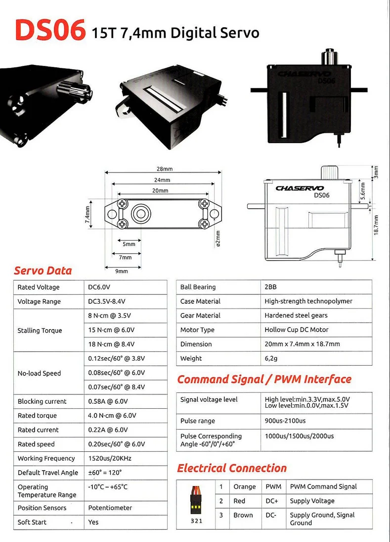 CHASERVO DS06 Micro Servo 2kg/0.07@8.4v CHA-DS06 - Image 11