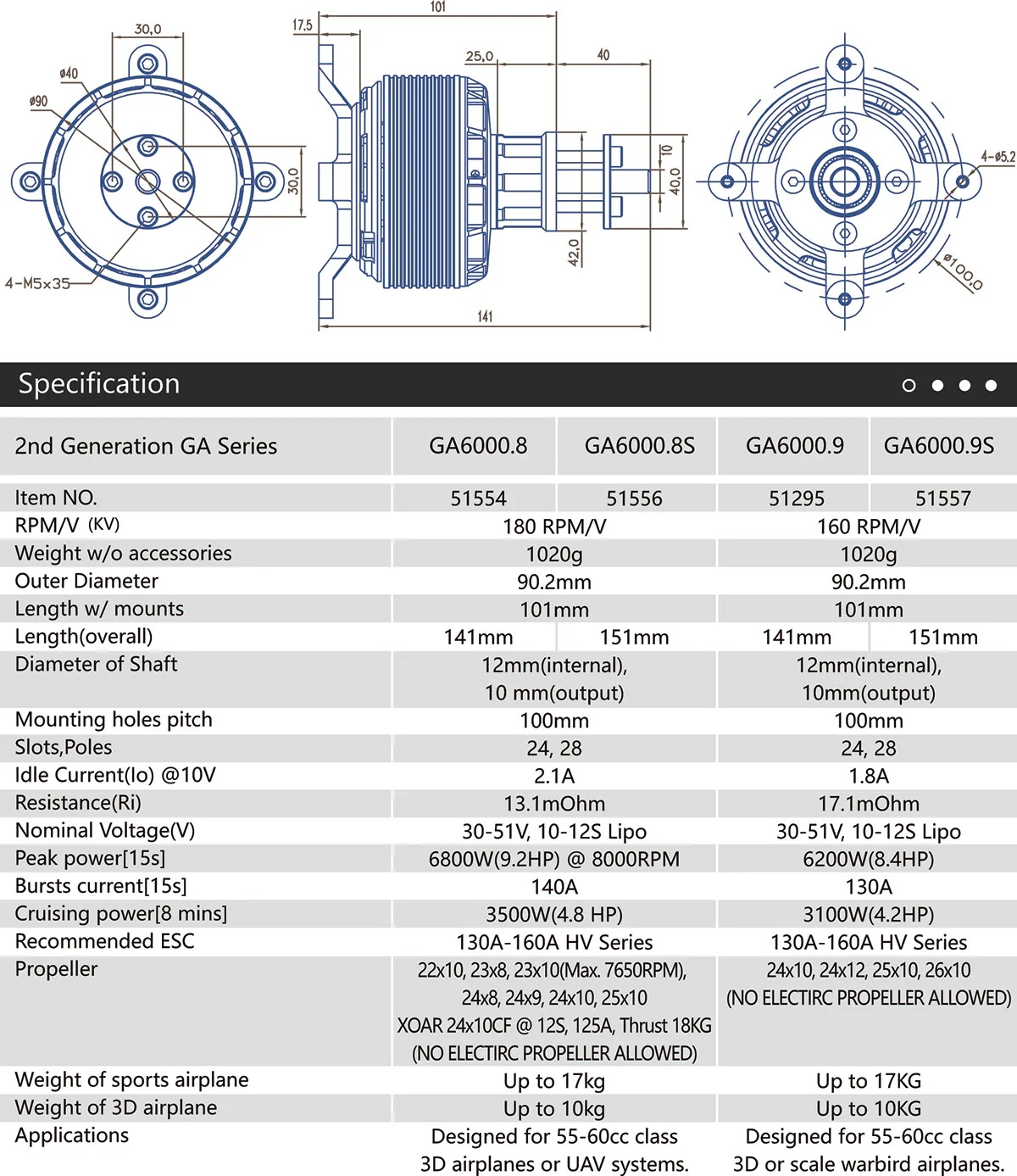 Dualsky GA6000.8 V2 X-Motor (50/60cc) DUA021 - Image 2