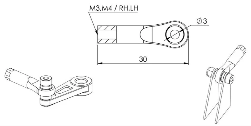 Electron Retracts ALU Ball Link M3 RH Horn 3mm Hole - Image 5