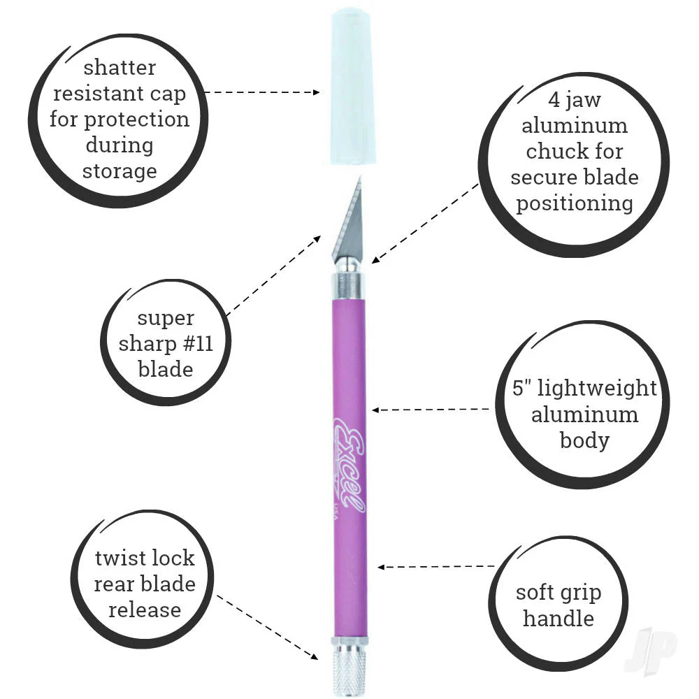 Excel K18 Grip-On Knife with Safety Cap, Purple (Carded) EXL16025 - Image 2