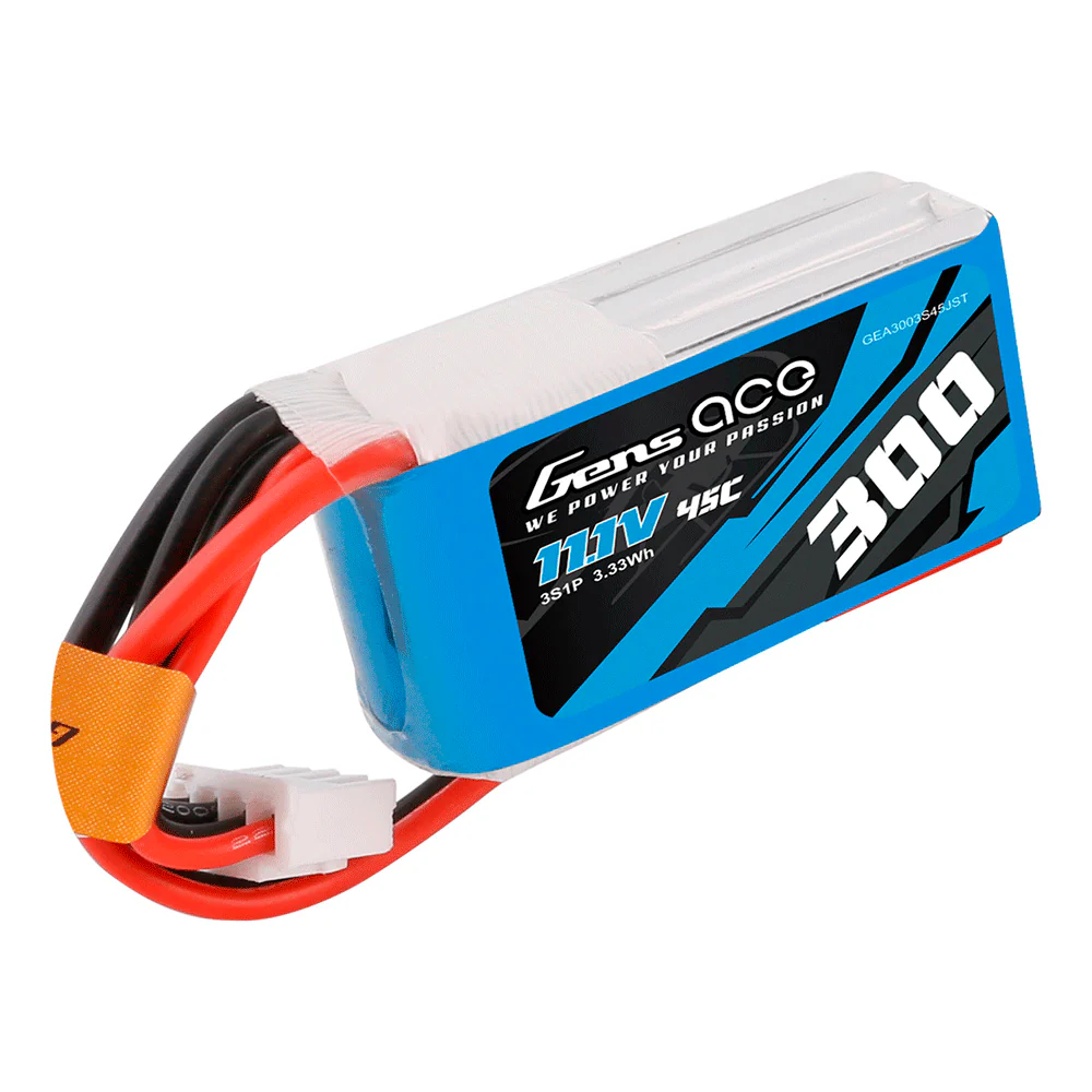 Gens Ace Li-Po G-Tech 3S 11.1V 300mAh 45C with RED JST Plug O-G3S0300-45JST