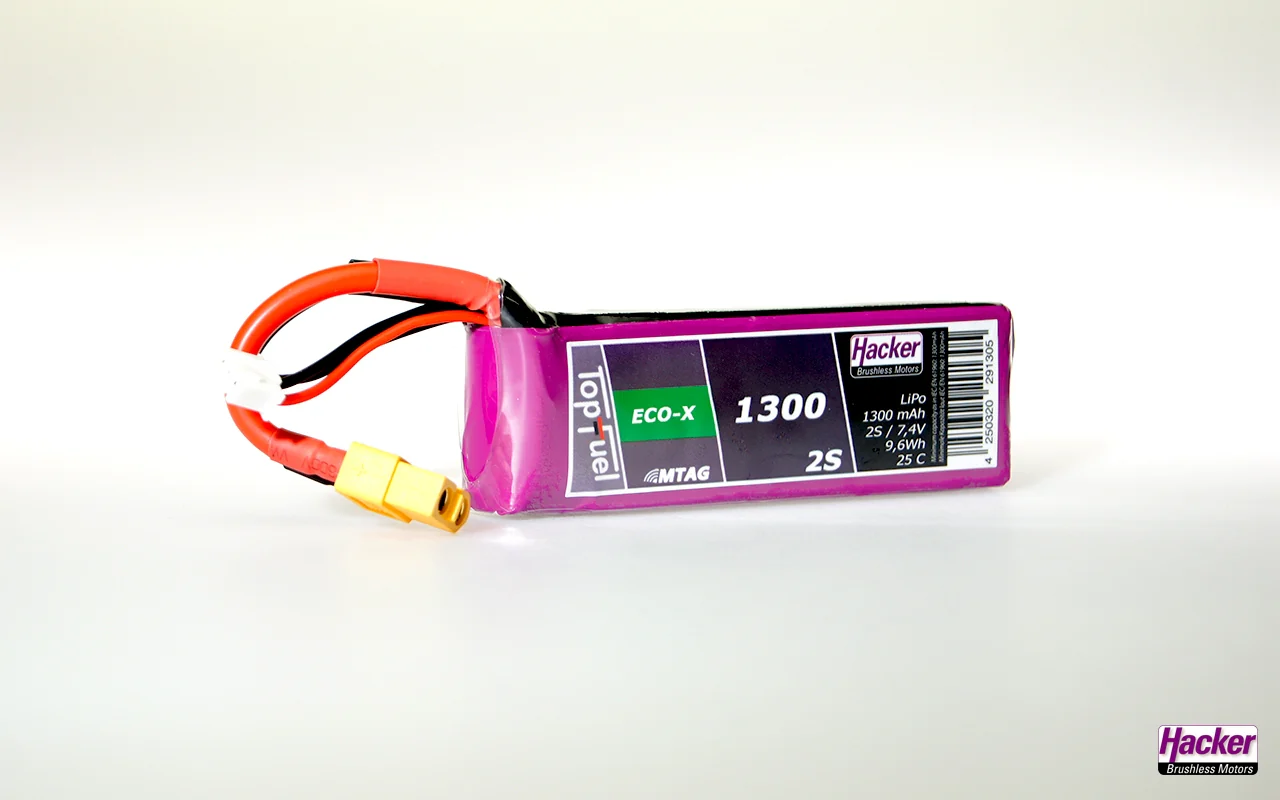Hacker TopFuel ECO-X 2S 1300mAh 25C LiPo Battery XT60 MTAG 91300241 - Image 2