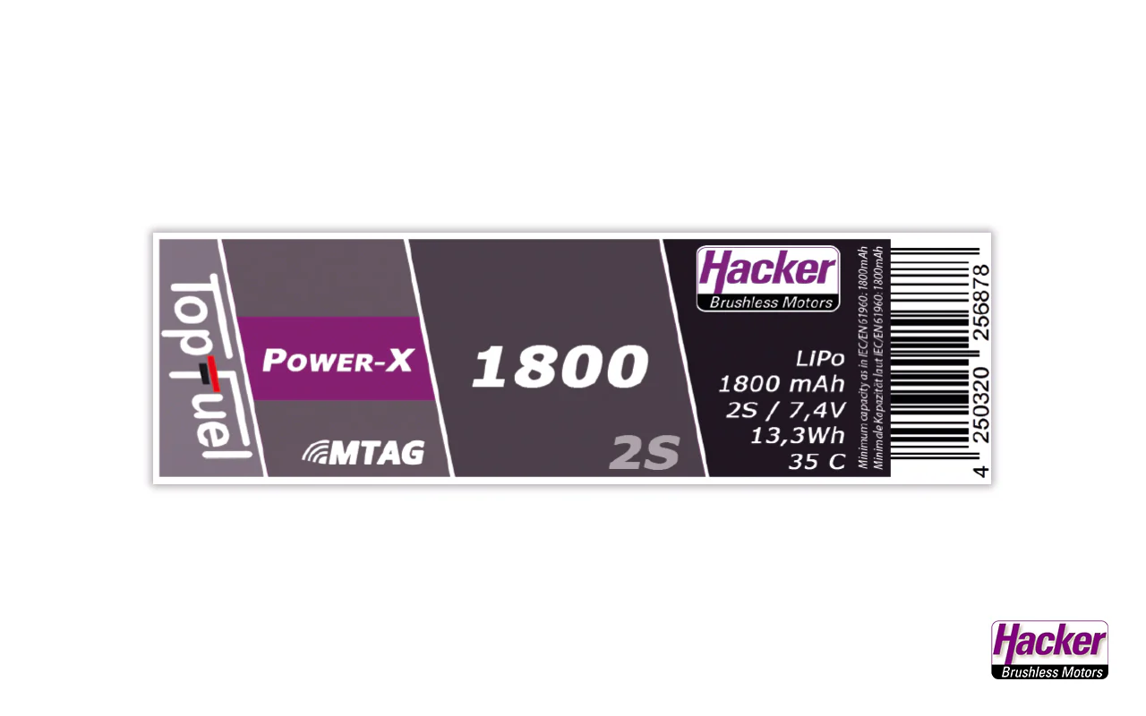 Hacker TopFuel Power-X 2S 1800mAh 35C LiPo Battery MTAG XT60 91800261 - Image 2