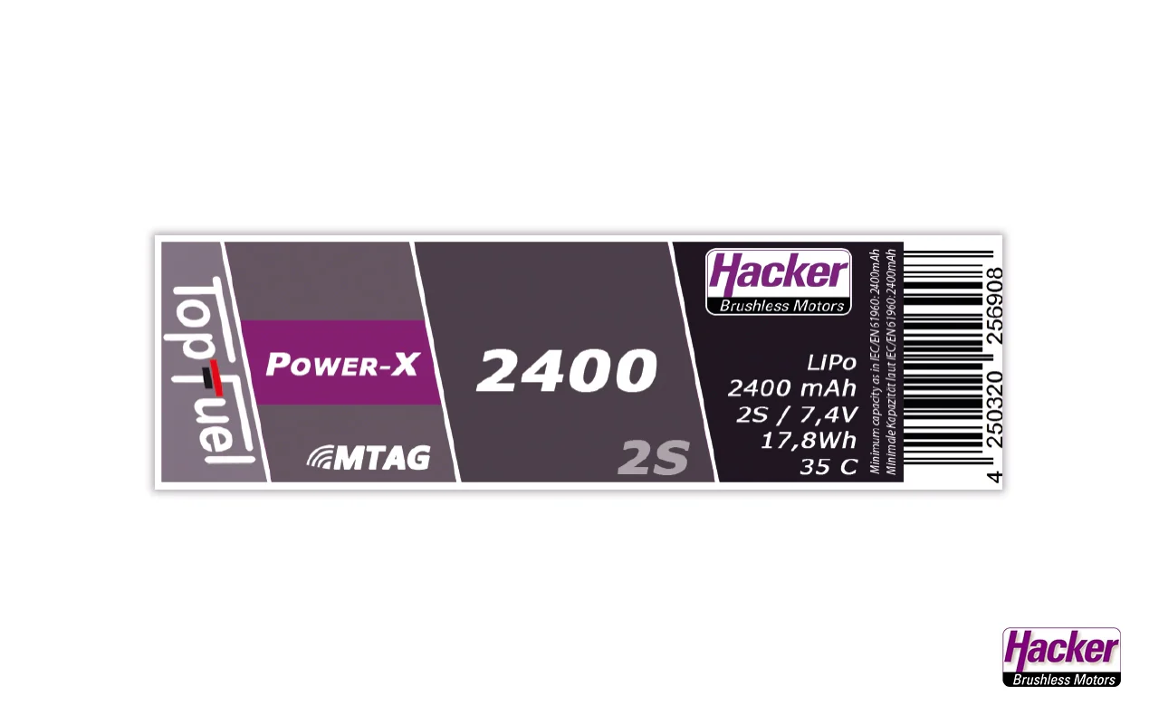 Hacker TopFuel Power-X 2S 2400mAh 35C LiPo Battery With MTAG 92400261 - Image 3