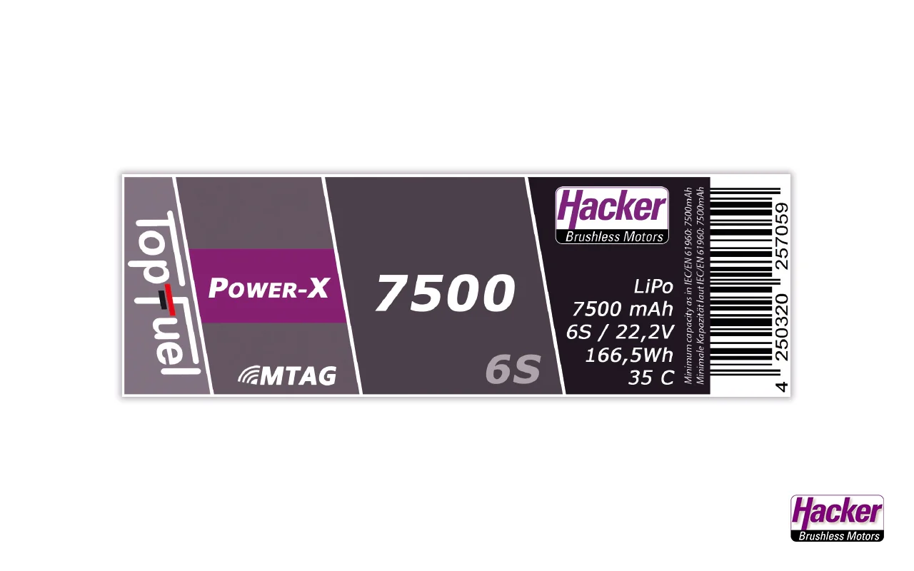 Hacker TopFuel Power-X 7500mAh 6s 35C LiPo Battery MTAG 97500661 Stock Take Clearance