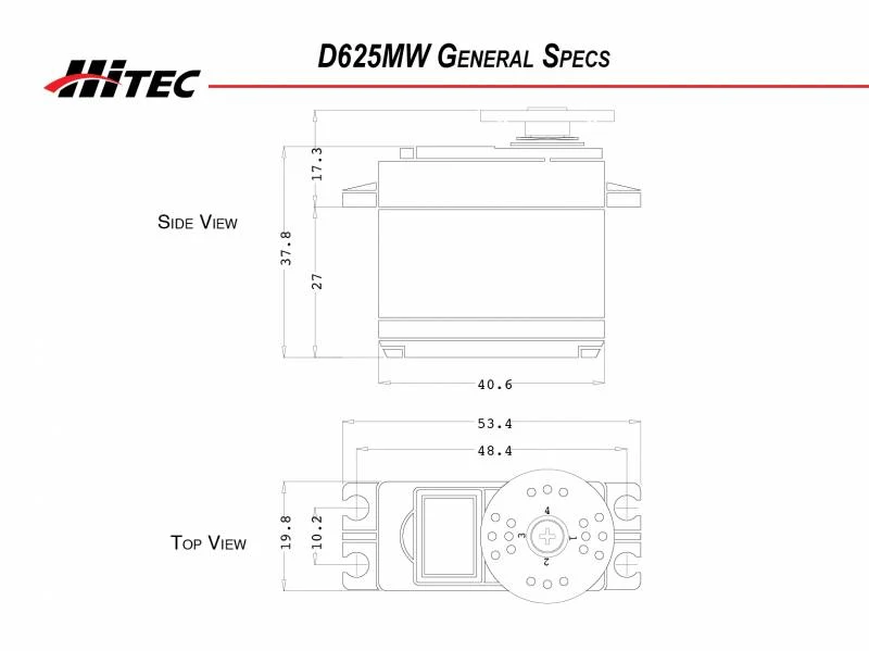 Hitec D625MW Standard Digital Cored Servo 57g 10kg/0.13s 4.8V - 7.4V 2221050 - Image 3