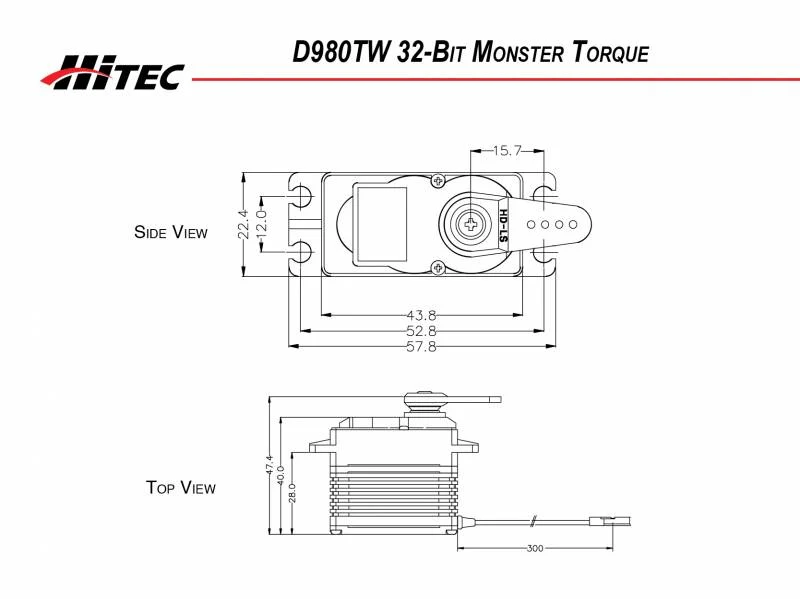 Hitec D980TW Standard Digital Coreless Servo 79g 44kg/0.17s 4.8V - 7.4V 2221020 - Image 3