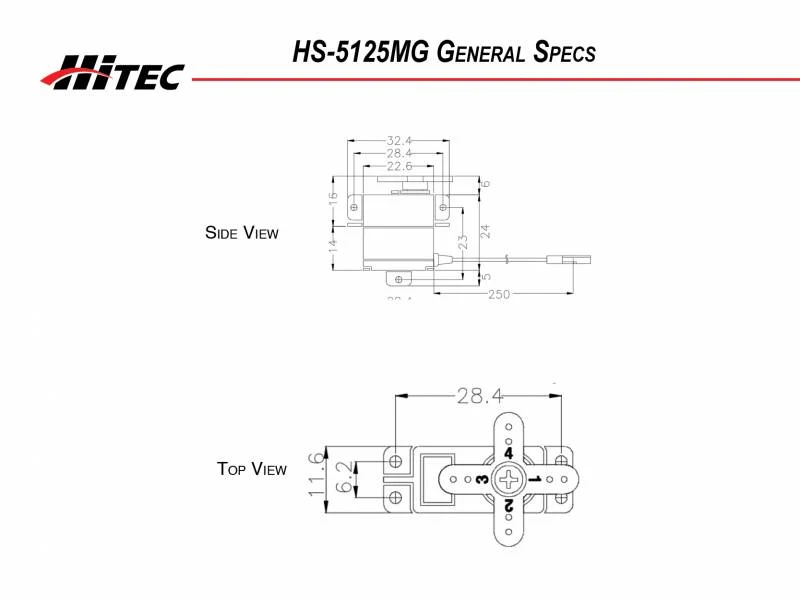 Hitec HS5125MG Slim Wing Digital Cored Servo 24g 3.5kg/0.13s 4.8V - 6.0V 2216560 - Image 4