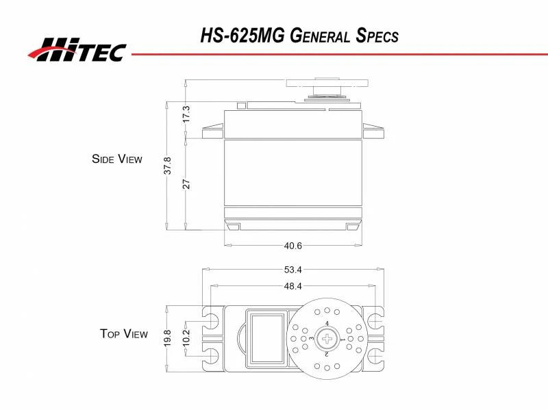 Hitec HS625MG Standard Analogue Cored Servo 55.2g 6.8kg/0.15s 4.8V - 6.0V 2214250 - Image 3
