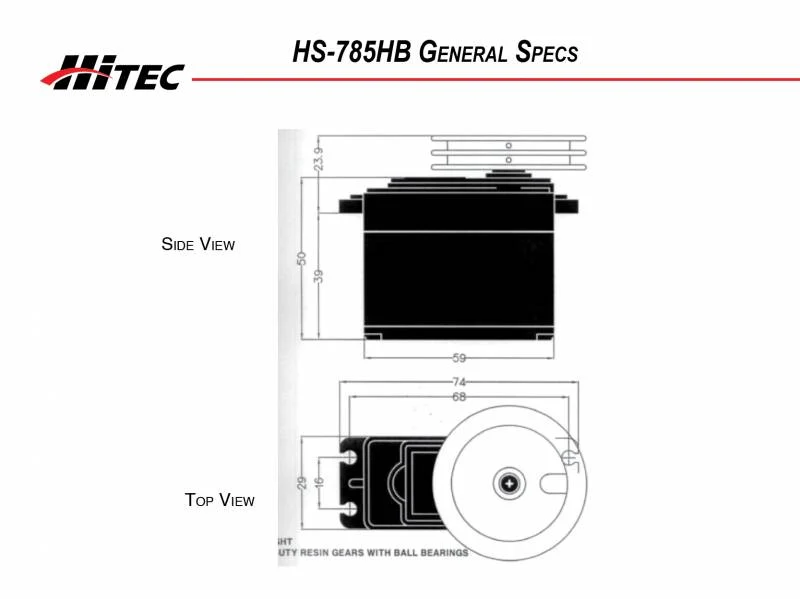 Hitec HS785HB Giant Analogue Cored Servo 110g 13.2kg/1.38s 4.8V - 6.0V 2215510 - Image 4