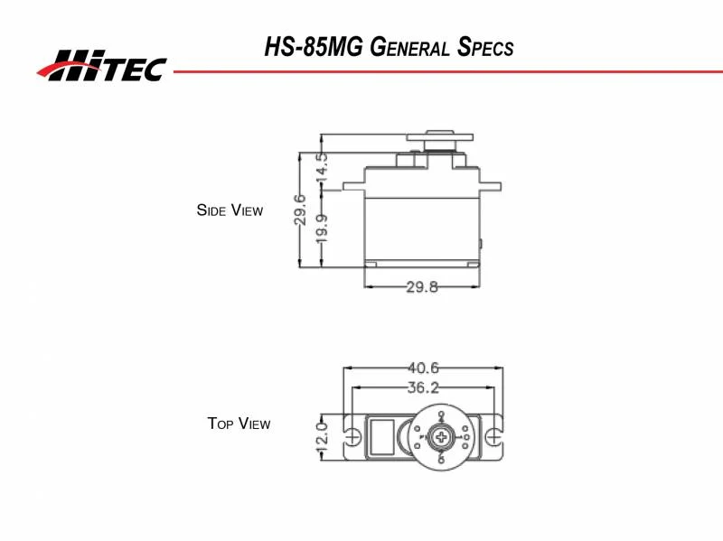 Hitec HS85MG Micro Analogue Cored Servo 21.9g 3.5kg/0.14s 4.8V - 6.0V 2212190 - Image 3