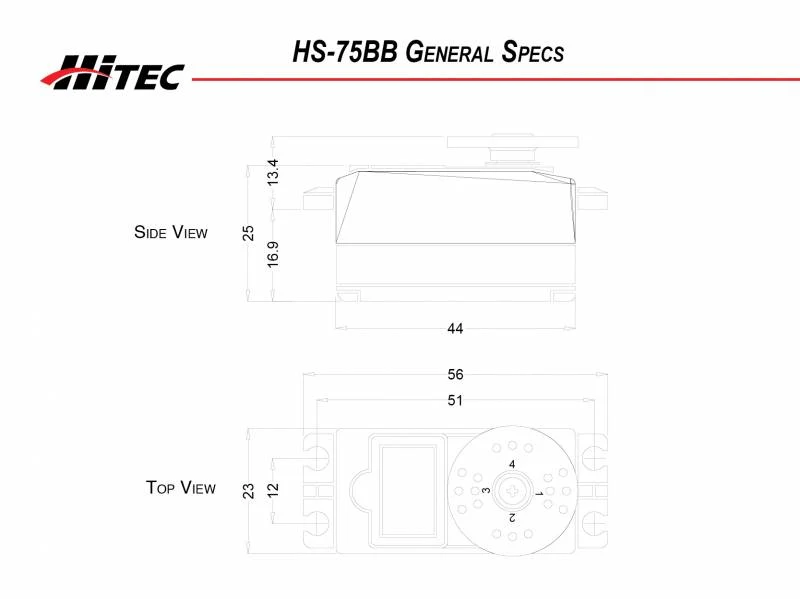 Hitec HS75BB Low Profile Analogue Cored Servo 35g 8.2kg/0.34s 4.8V - 6.0V 2212124 - Image 3
