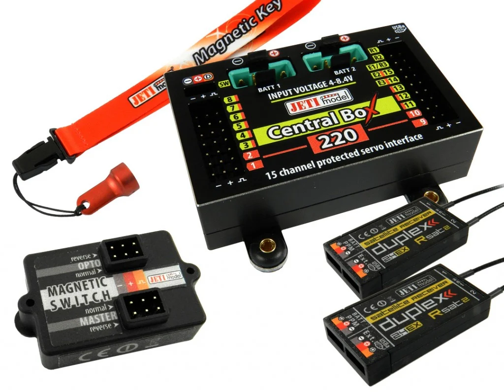 Jeti Central Box 220 + 2 x RSAT2 + Magnetic Switch DUPLEX 2.4EX J-CB-220-RS