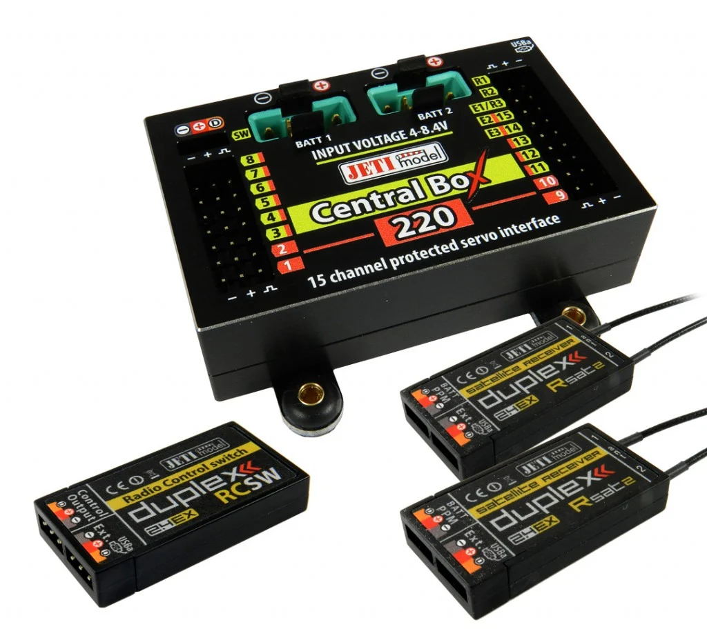 Jeti Central Box 220 + 2 x RSAT2 + RC Switch DUPLEX 2.4EX J-CB-220-RS-RCSW