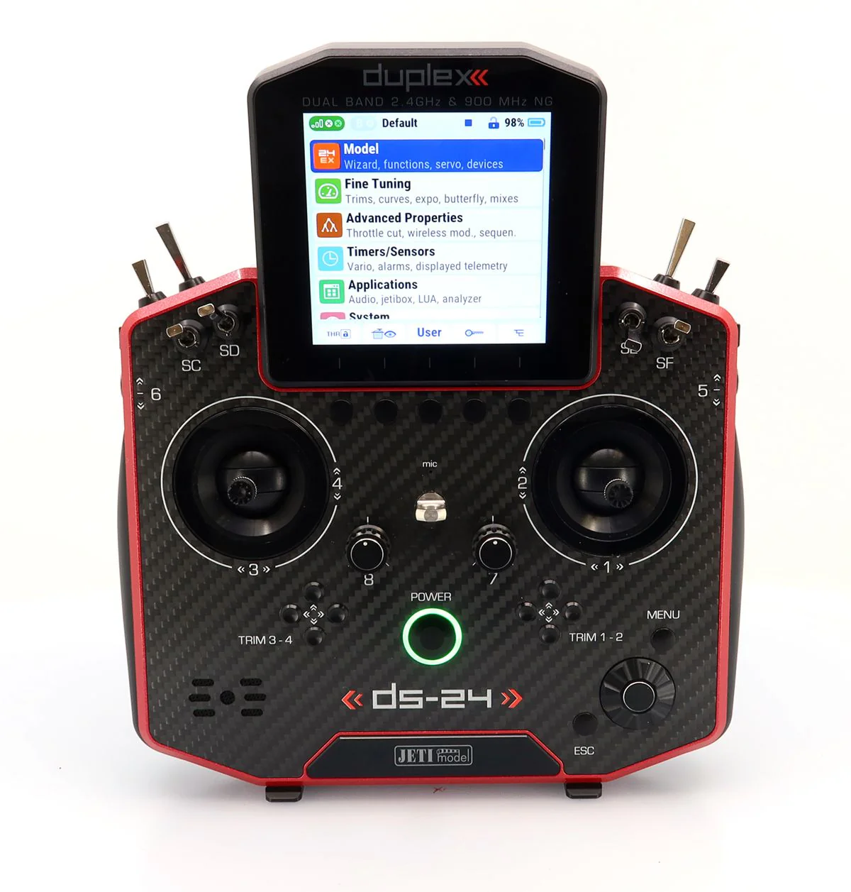 Jeti Duplex 2.4 EX DS24 II Carbon Line Ruby Lacquer Multi Mode Transmitter with REX12 Receiver - Image 2