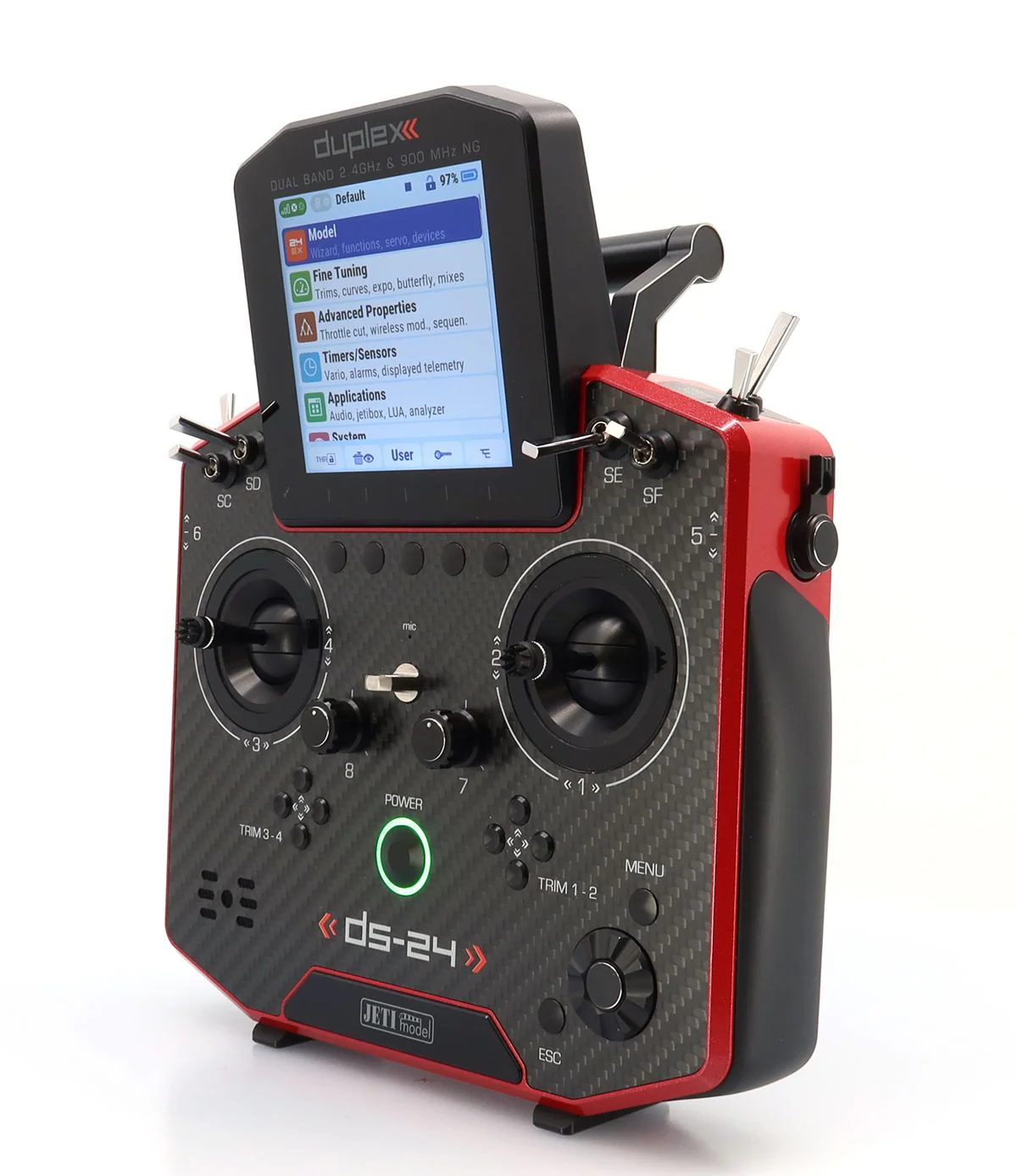 Jeti Duplex 2.4 EX DS24 II Carbon Line Ruby Lacquer Multi Mode Transmitter with REX12 Receiver - Image 3
