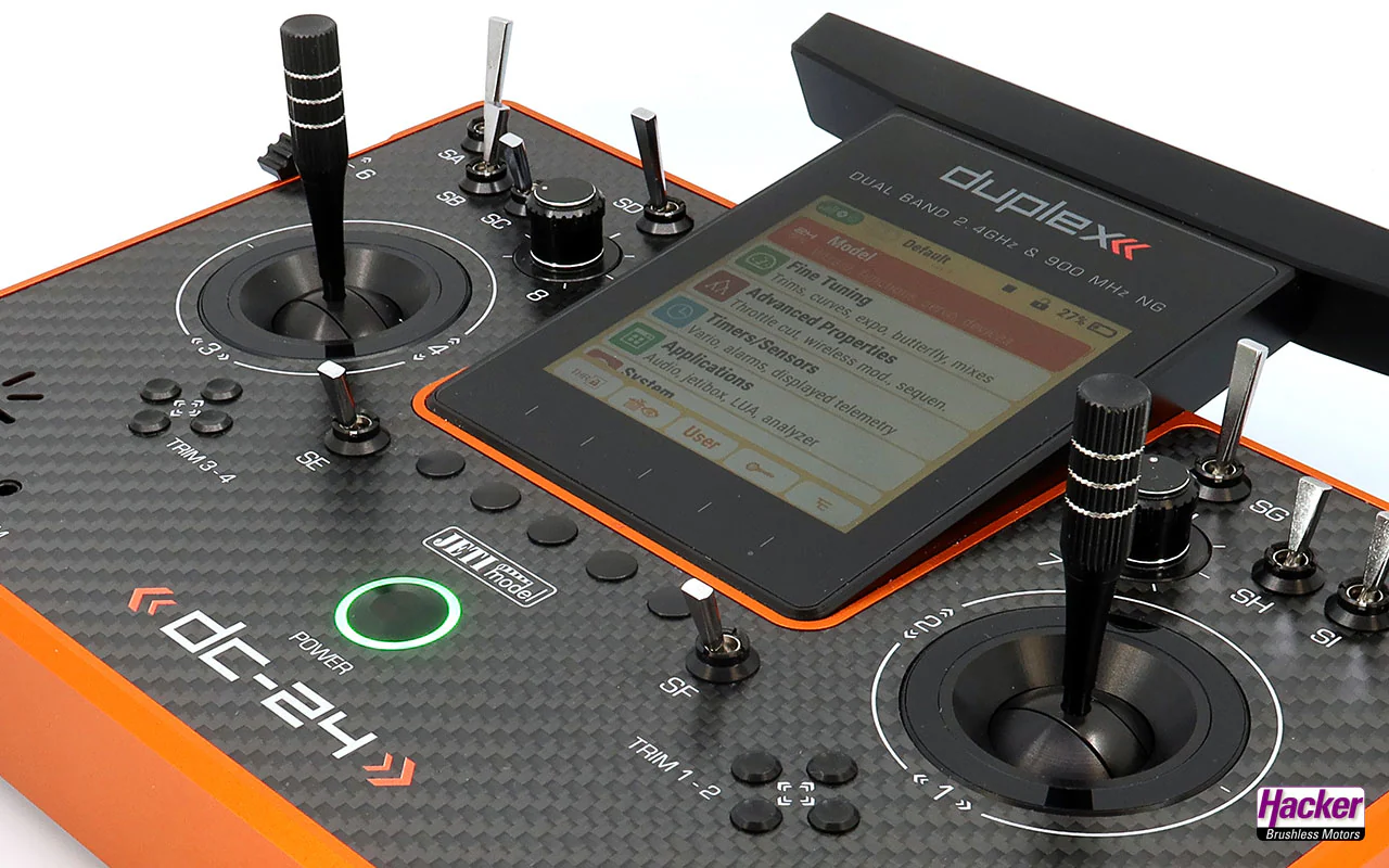 Jeti Duplex Tray Transmitter DC-24 II Rev.2 - Carbon Line Orange DC24 with REX 12 Assist Receiver & Case - Image 2