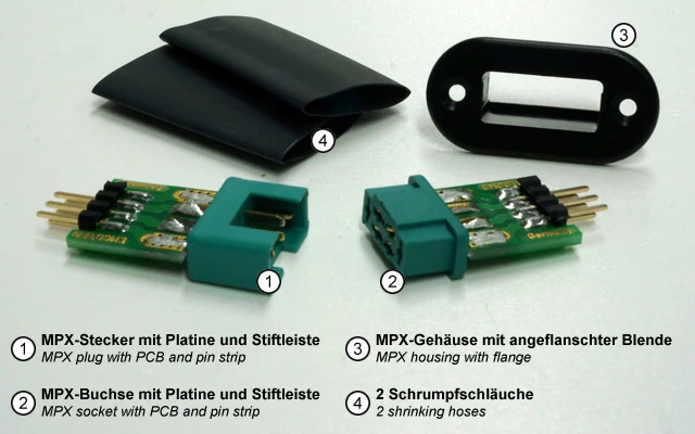 6 Pin MPX Connector with pin strip, plug & socket from Emcotec A85400