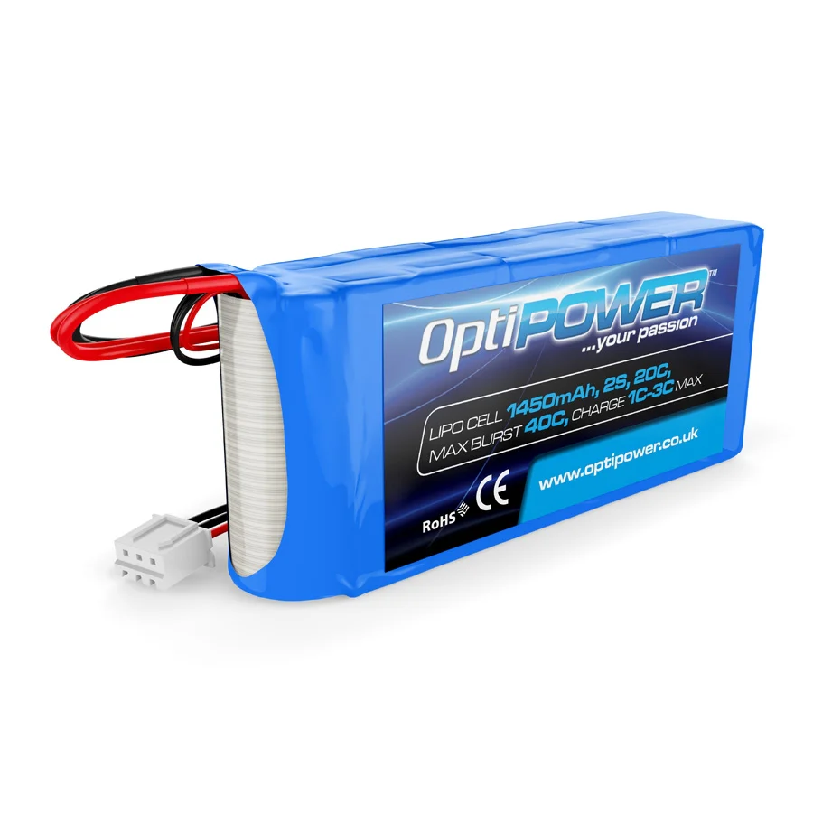Optipower RX LiPo Battery 1450mAh 2S 20C With EC3 And JR Connector OPR14502S