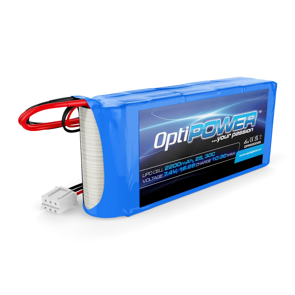 Optipower RX LiPo Battery 2200mAh 2S 30C With EC3 And JR Connector OPR22002S