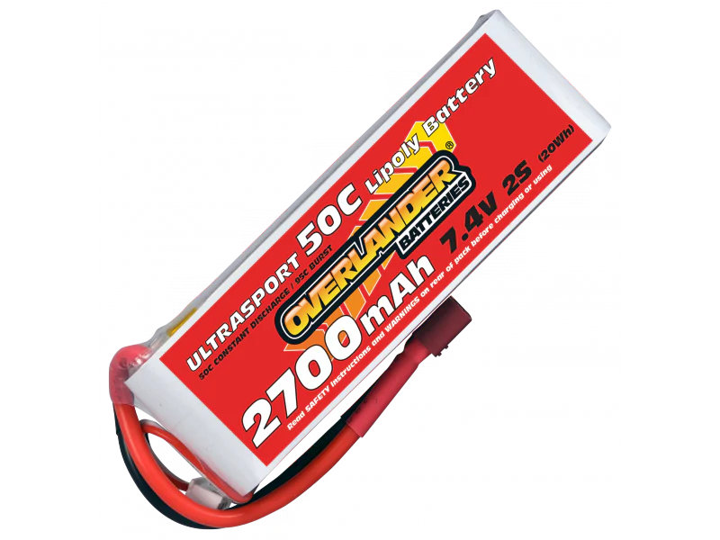 Overlander Ultrasport 2700mAh 2S 7.4v 50C LiPo Battery Deans Red Connector 3149