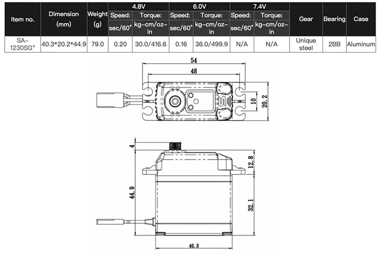 Savox SA-1230SG+ Coreless Digital Servo With Soft Start 0.16s/36kg@6v SA1230SGP - Image 8