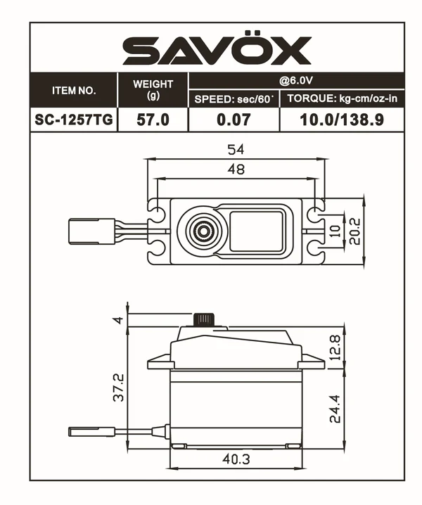 Savox SC-1257TGB High Torque Coreless Digital Servo 10kg@6.0v - Black SAV-SC1257TGB - Image 2