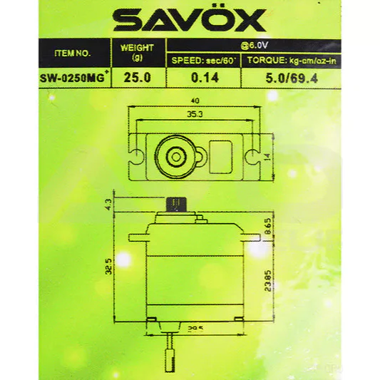 Savox SW-0250MG+ Waterproof Digital Micro Servo 5kg/0.11s@6v - Image 7