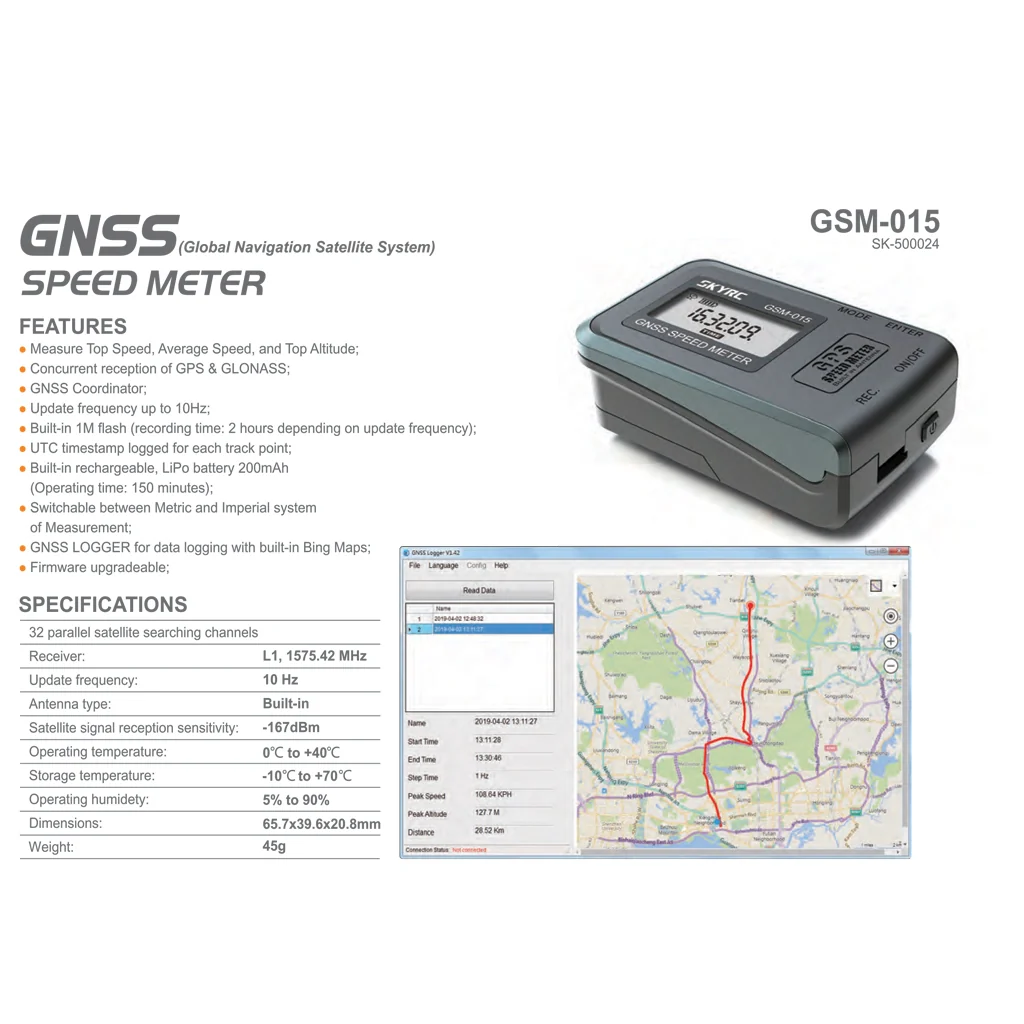 SkyRC GNSS Speed Meter GPS Flight Data Logger Ideal for over 25kg CAA Models SK-500024 - Image 3