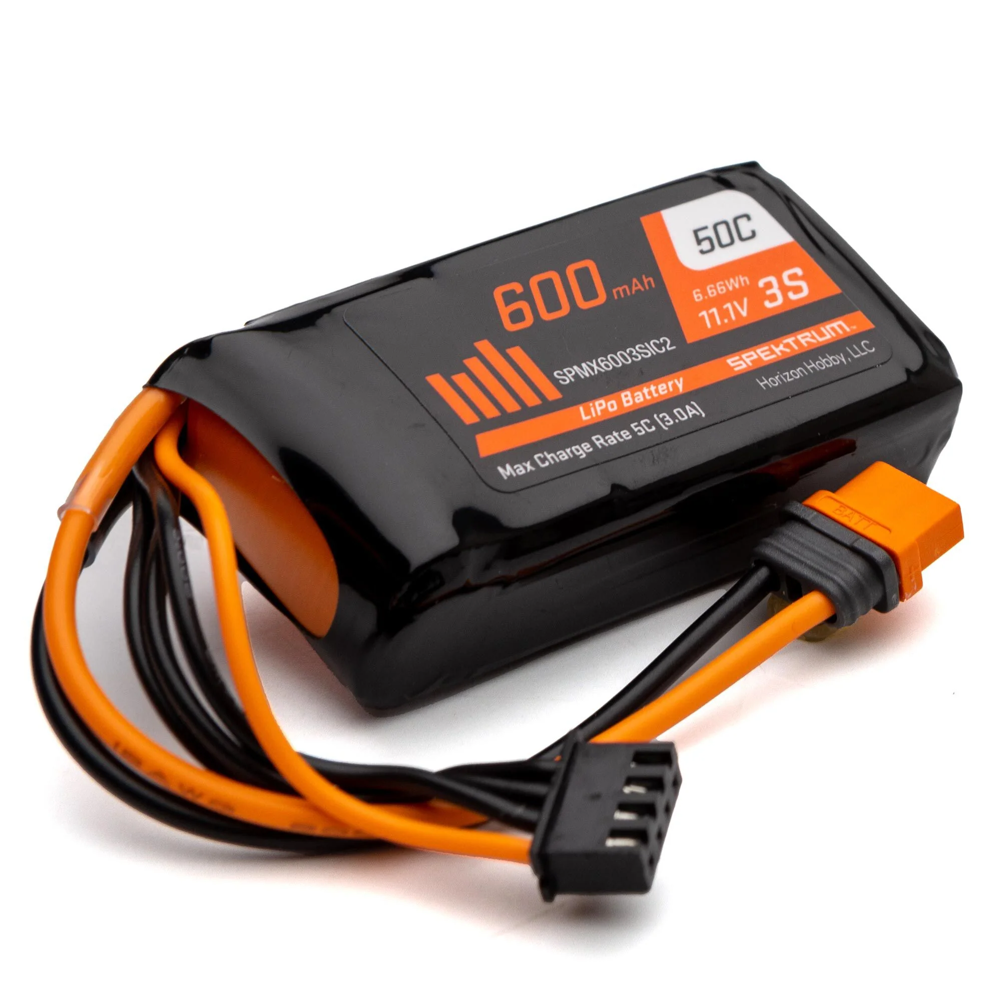 Spektrum 11.1V 600mAh 3S 50C LiPo Battery: IC2 SPMX6003SIC2