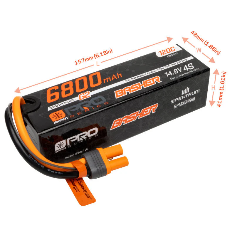 Spektrum 14.8V 6800mAh 4S 120C Smart G2 Pro Basher LiPo: IC5 SPMXB4S68 - Image 2