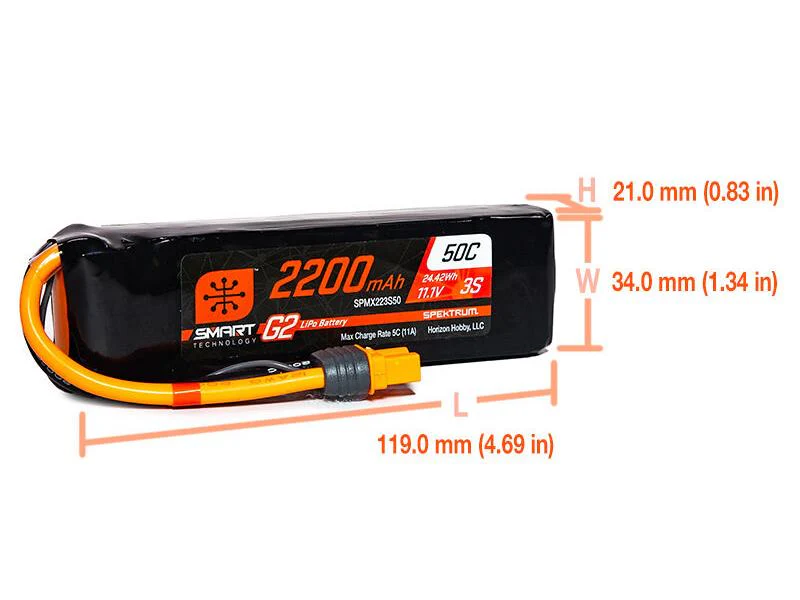 Spektrum 2200mAh 3S 11.1V SMART G2 50C IC3 SPMX223S50 - Image 2