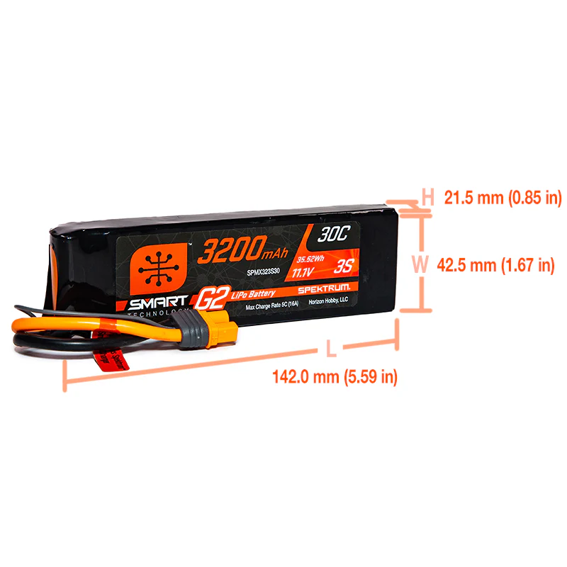 Spektrum 3200mAh 3S 11.1V SMART G2 30C IC3 SPMX323S30 - Image 2