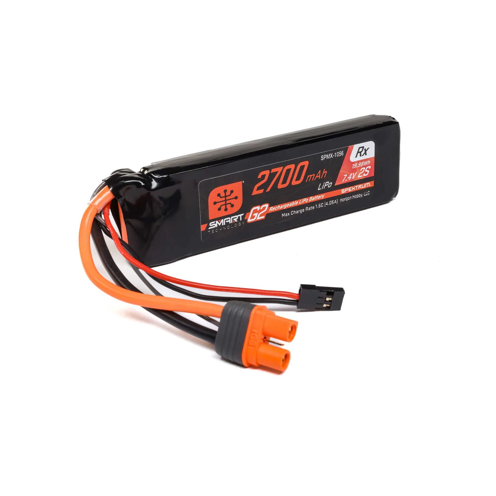 Spektrum 7.4V 2700mAh 2S 15C Smart G2 Receiver LiPo Battery: IC3 SPMX-1056 - Image 2