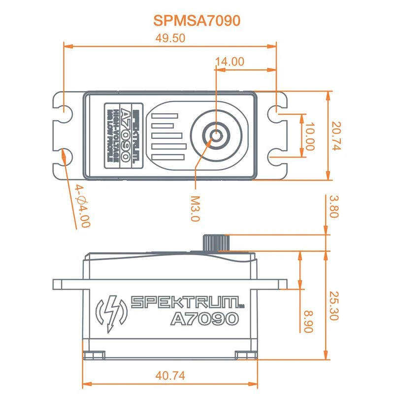 Spektrum A7090 Brushless Low Profile Metal Gear HV Servo 18kg@ 8.4v SPMSA7090 - Image 4