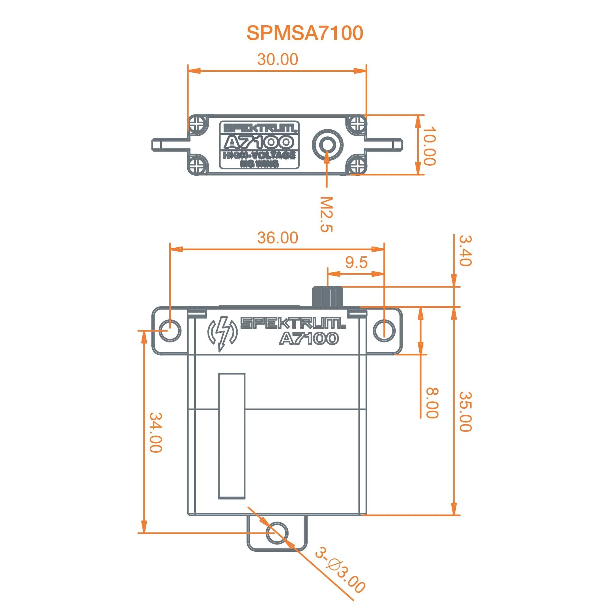 Spektrum A7100 MT/MS Metal Gear HV Wing Servo 8.3KG SPMSA7100 - Image 3