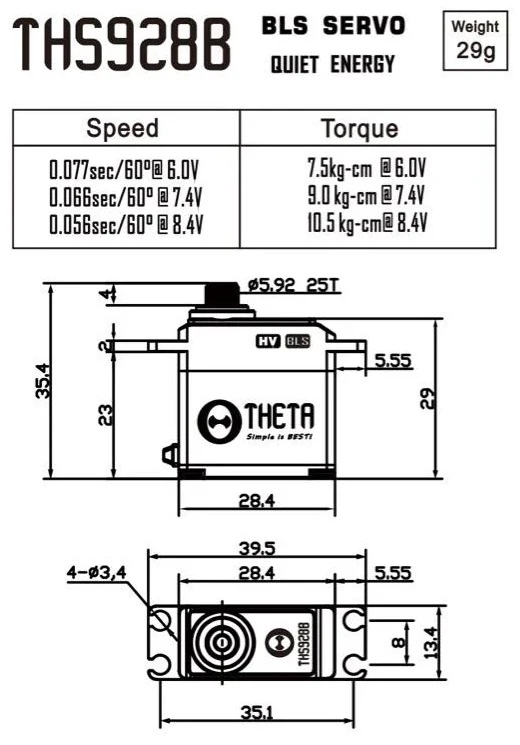 Theta THS928B Micro Brushless Servo 10.5kg/0.056@8.4V TS-THS928B - Image 4