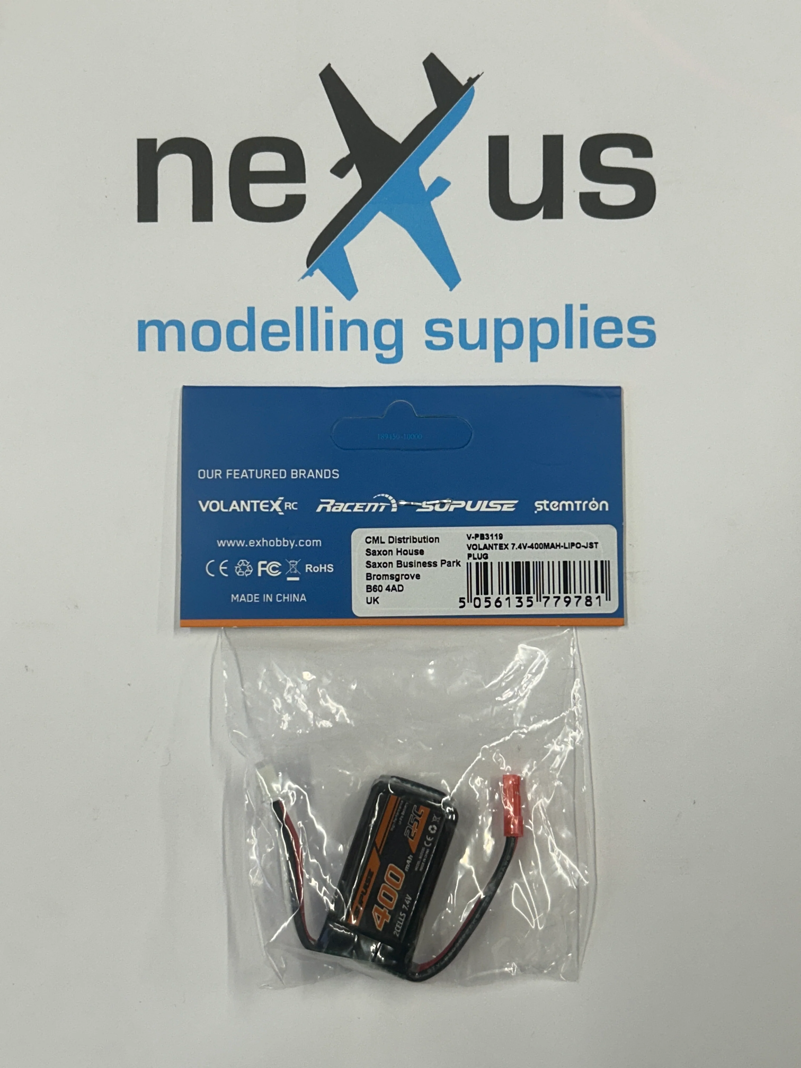Volantex 7.4v 400mAh 2S LiPo Battery JST PLUG 768-2 V-PB3119 - Image 2